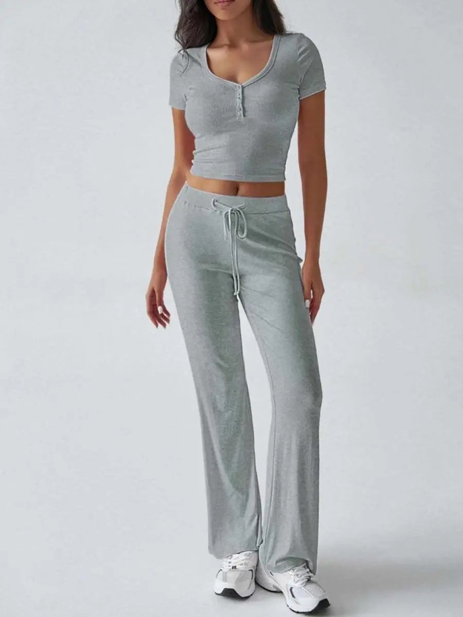 Chic Two-Piece Short Sleeve Top and Drawstring Pants Set - Love Salve